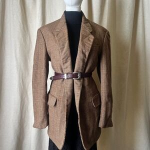 Vintage Karl Lagerfeld Paris‎ Glen Plaid Wool Blazer Brown Check Tweed 80s
